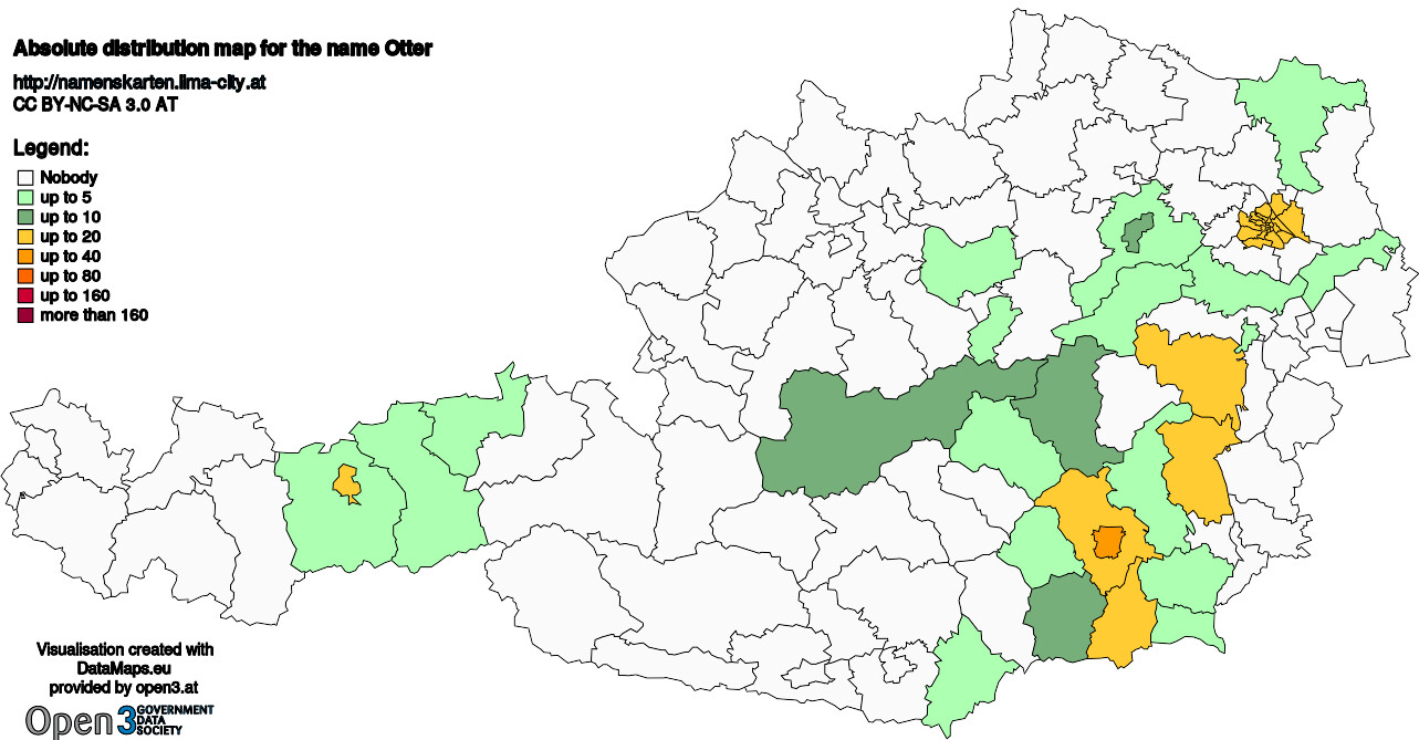 Absolute Distribution maps for surname Otter