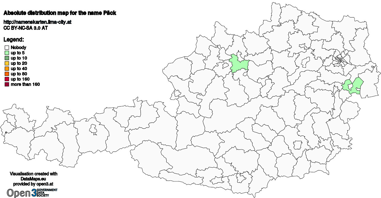 Absolute Distribution maps for surname Päck