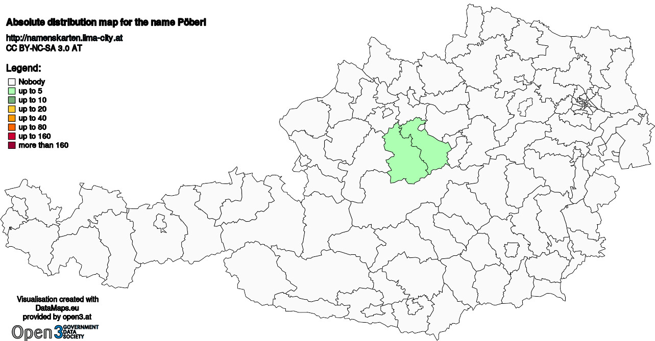 Absolute Distribution maps for surname Pöberl