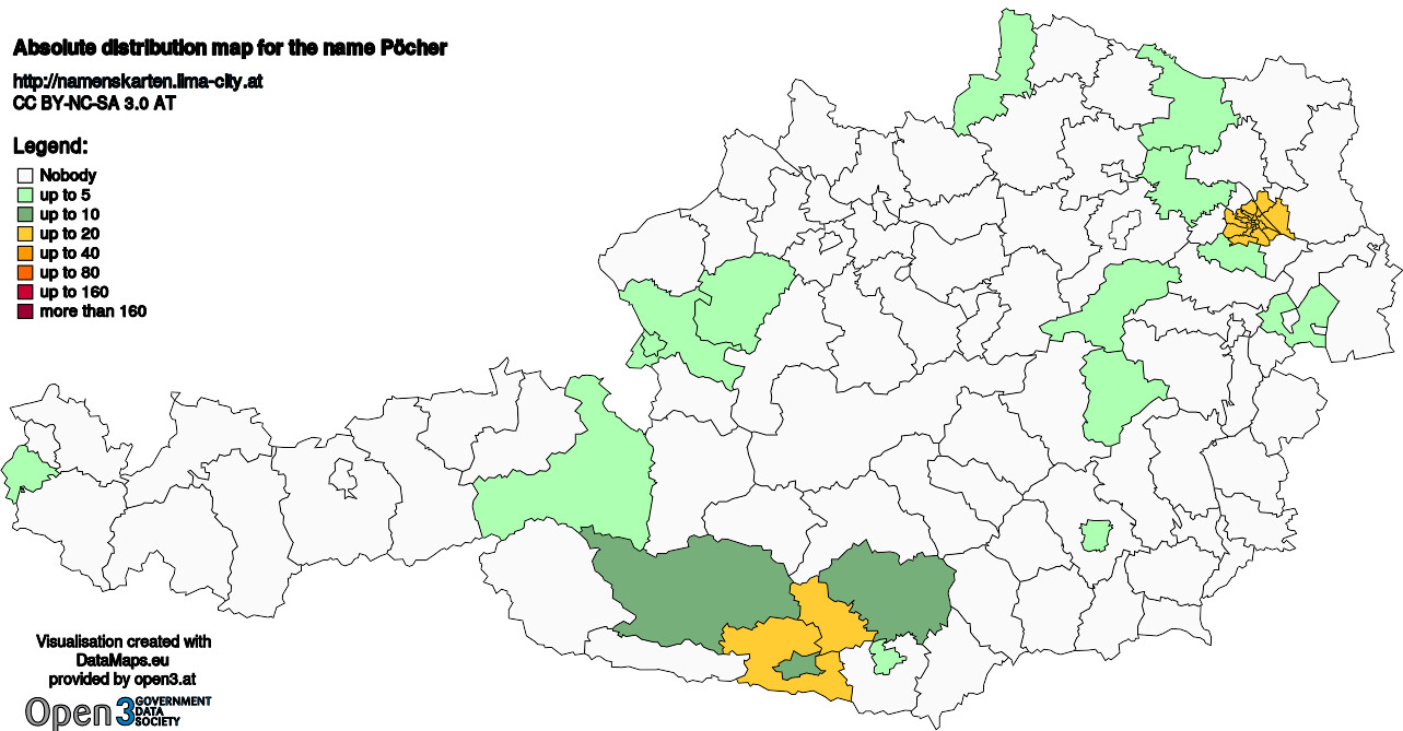 Absolute Distribution maps for surname Pöcher