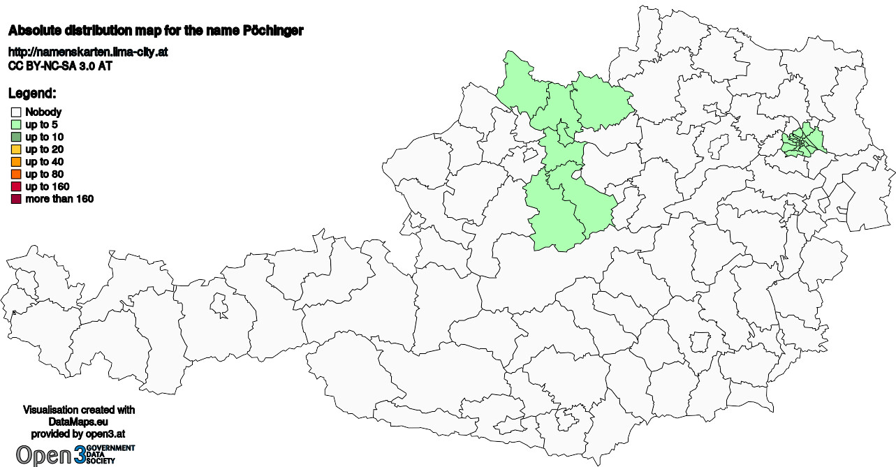 Absolute Distribution maps for surname Pöchinger