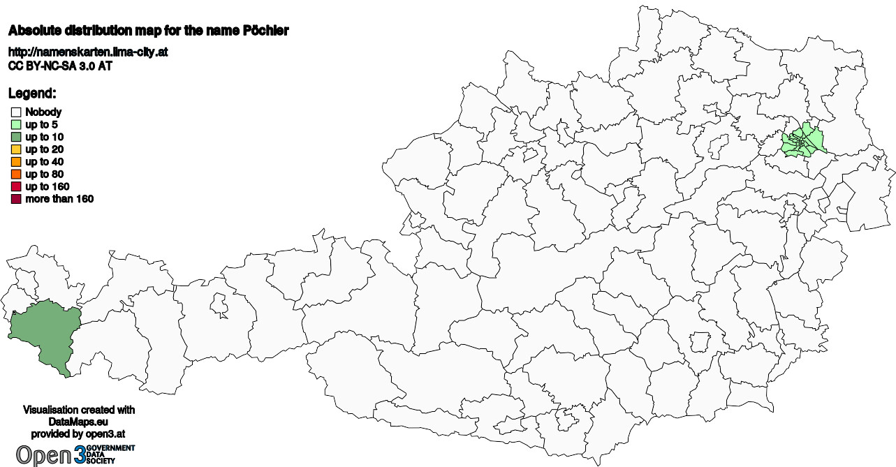 Absolute Distribution maps for surname Pöchler