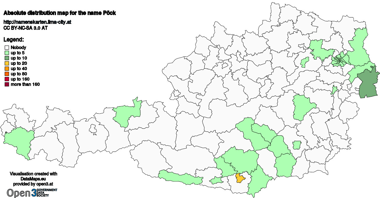 Absolute Distribution maps for surname Pöck