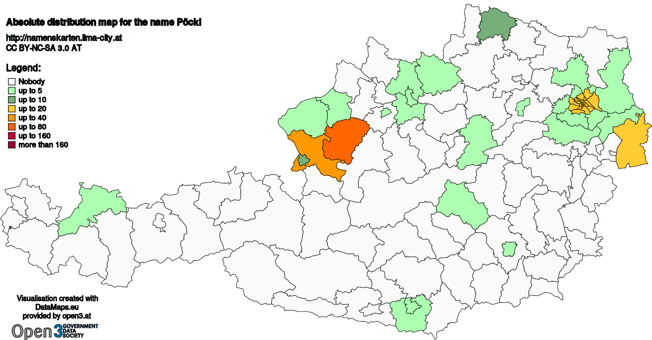 Absolute Distribution maps for surname Pöckl