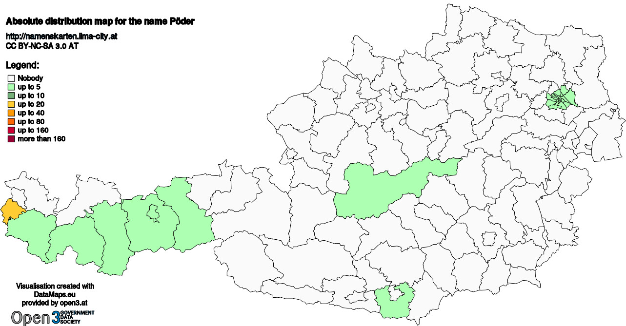 Absolute Distribution maps for surname Pöder