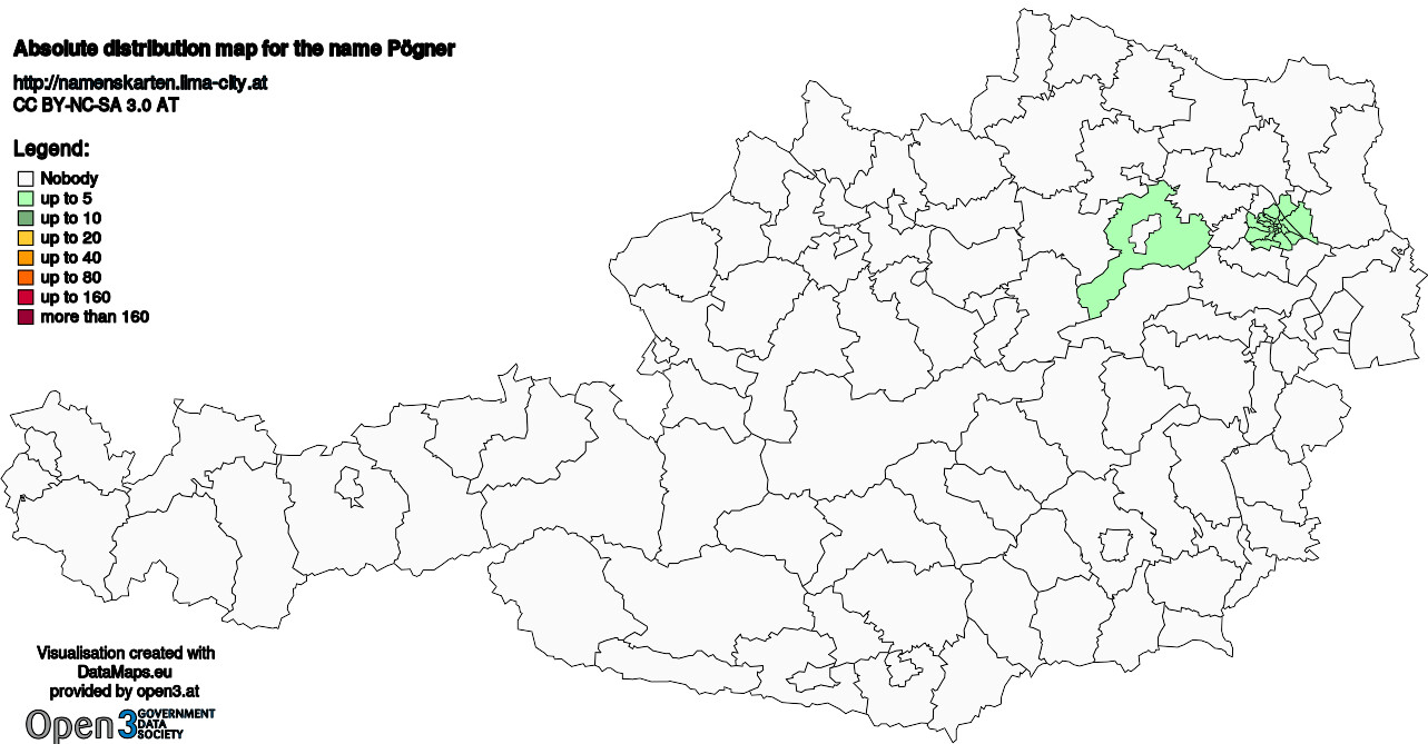 Absolute Distribution maps for surname Pögner