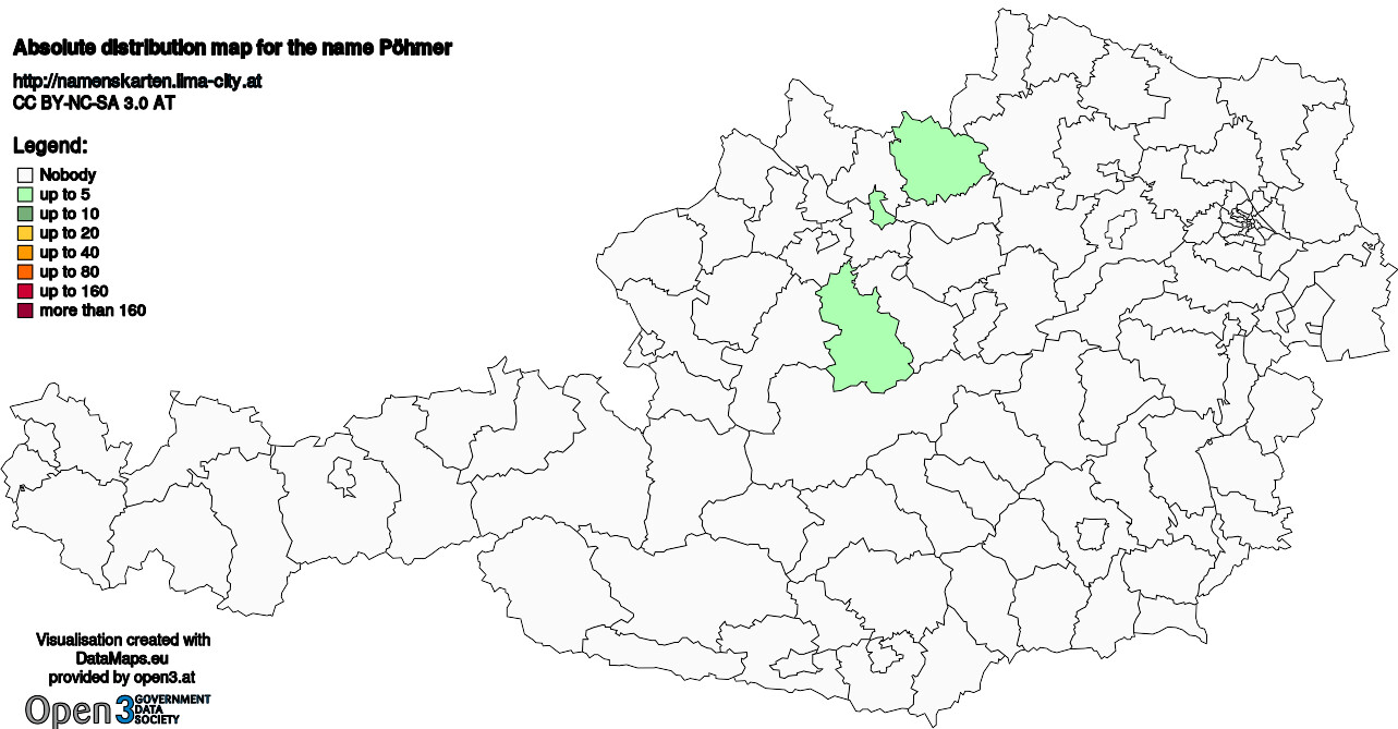 Absolute Distribution maps for surname Pöhmer