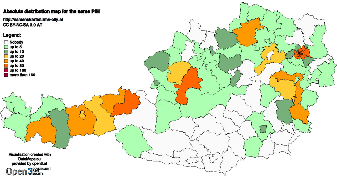 Absolute Distribution maps for surname Pöll