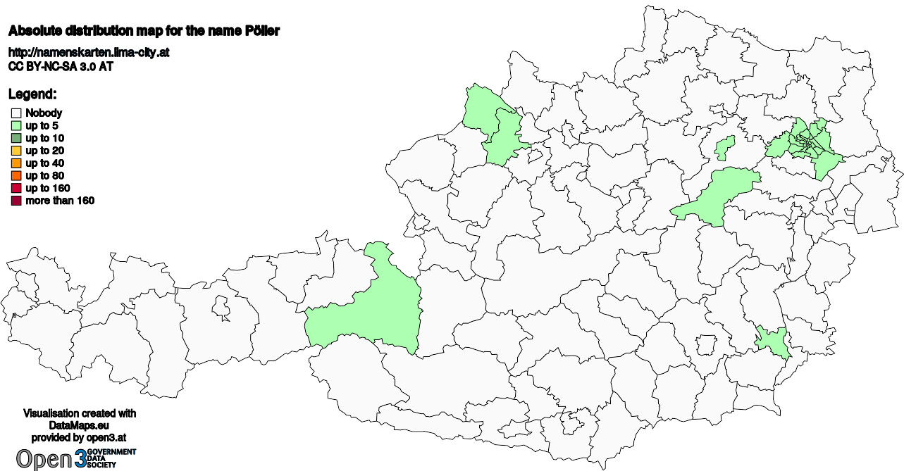 Absolute Distribution maps for surname Pöller