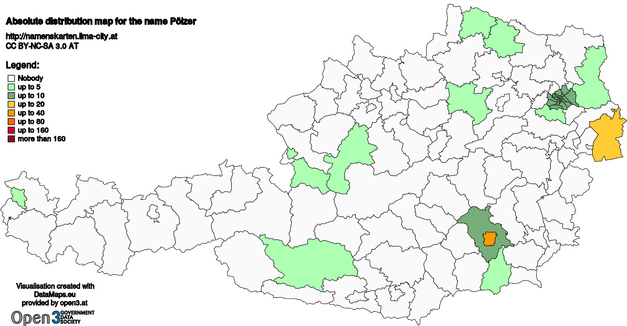 Absolute Distribution maps for surname Pölzer