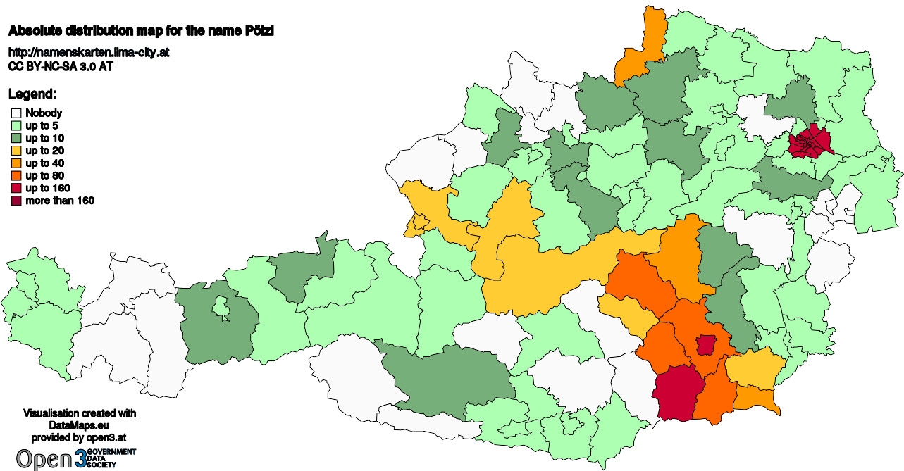 Absolute Distribution maps for surname Pölzl