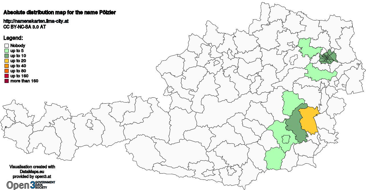 Absolute Distribution maps for surname Pölzler