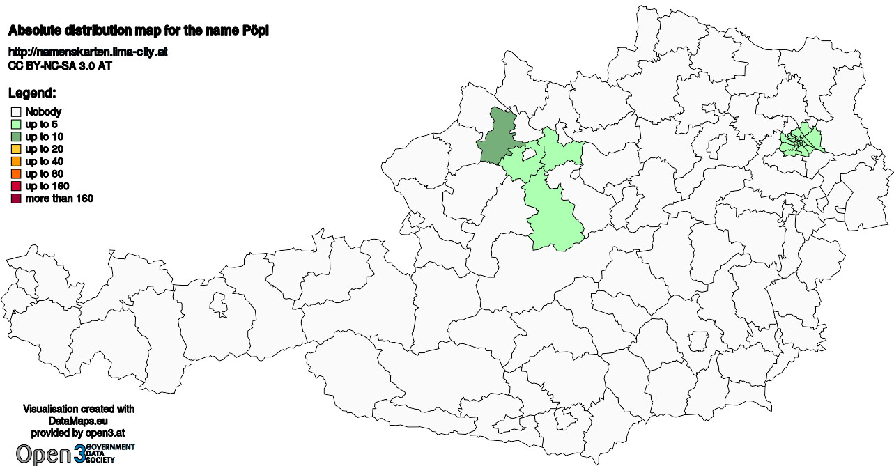 Absolute Distribution maps for surname Pöpl