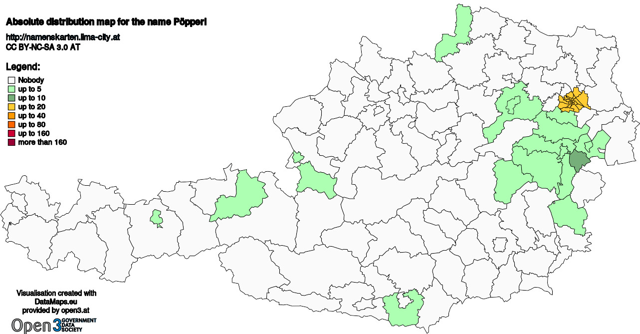 Absolute Distribution maps for surname Pöpperl