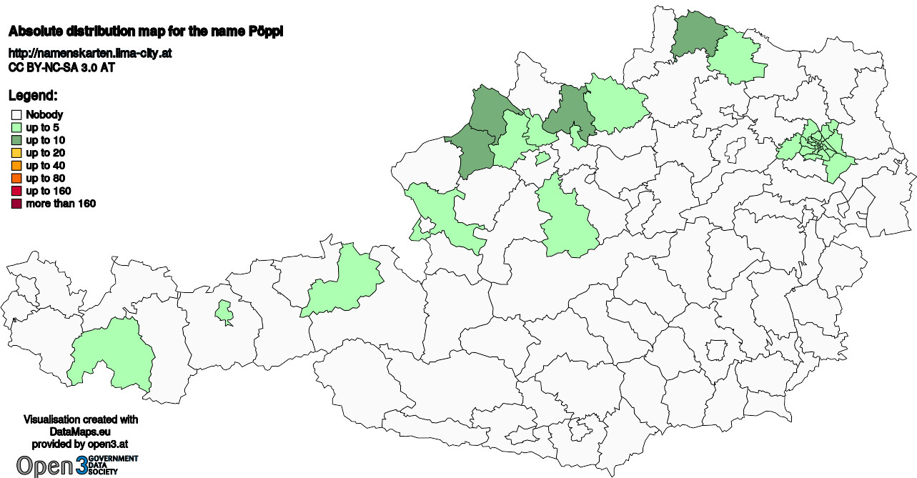 Absolute Distribution maps for surname Pöppl