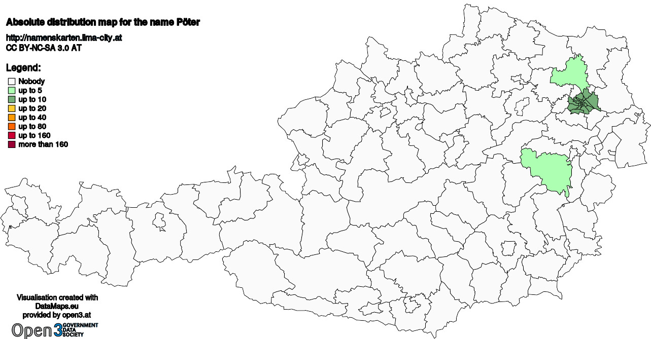 Absolute Distribution maps for surname Pöter