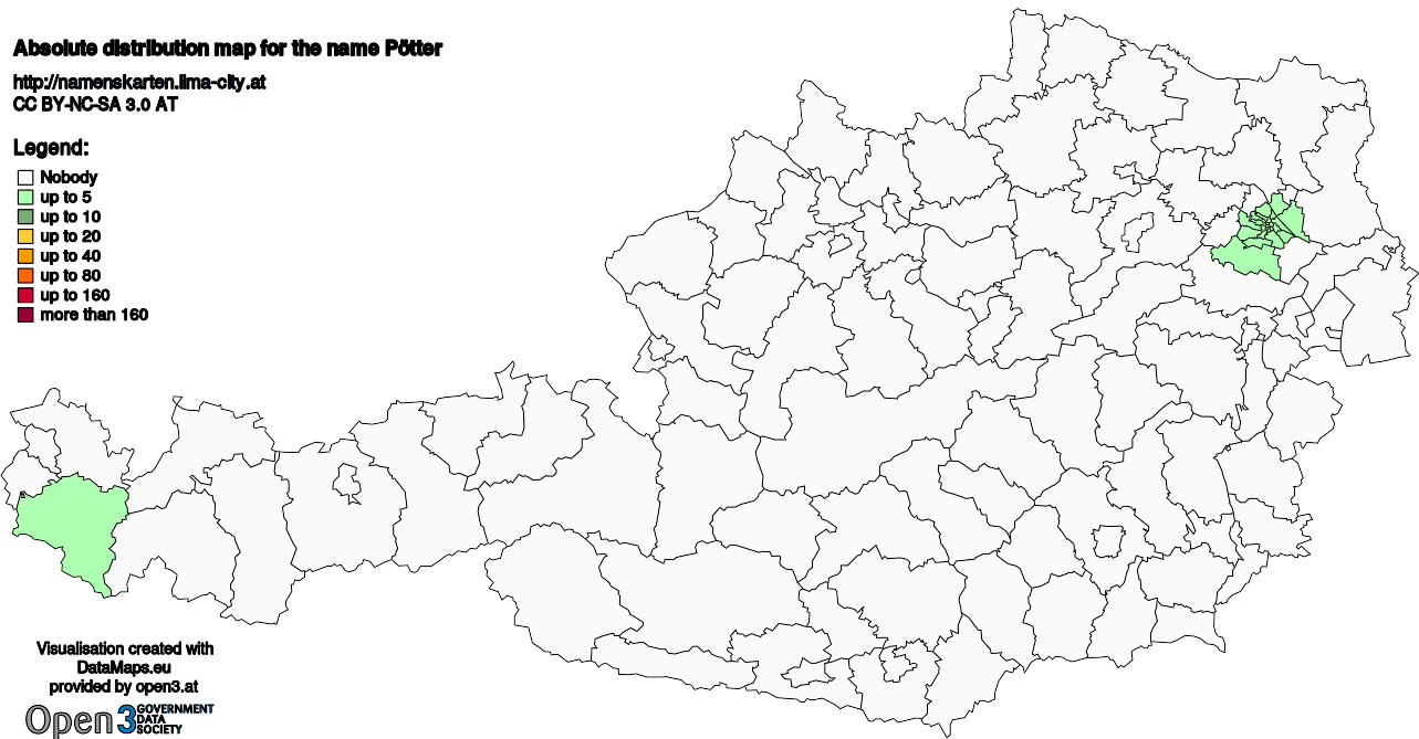 Absolute Distribution maps for surname Pötter