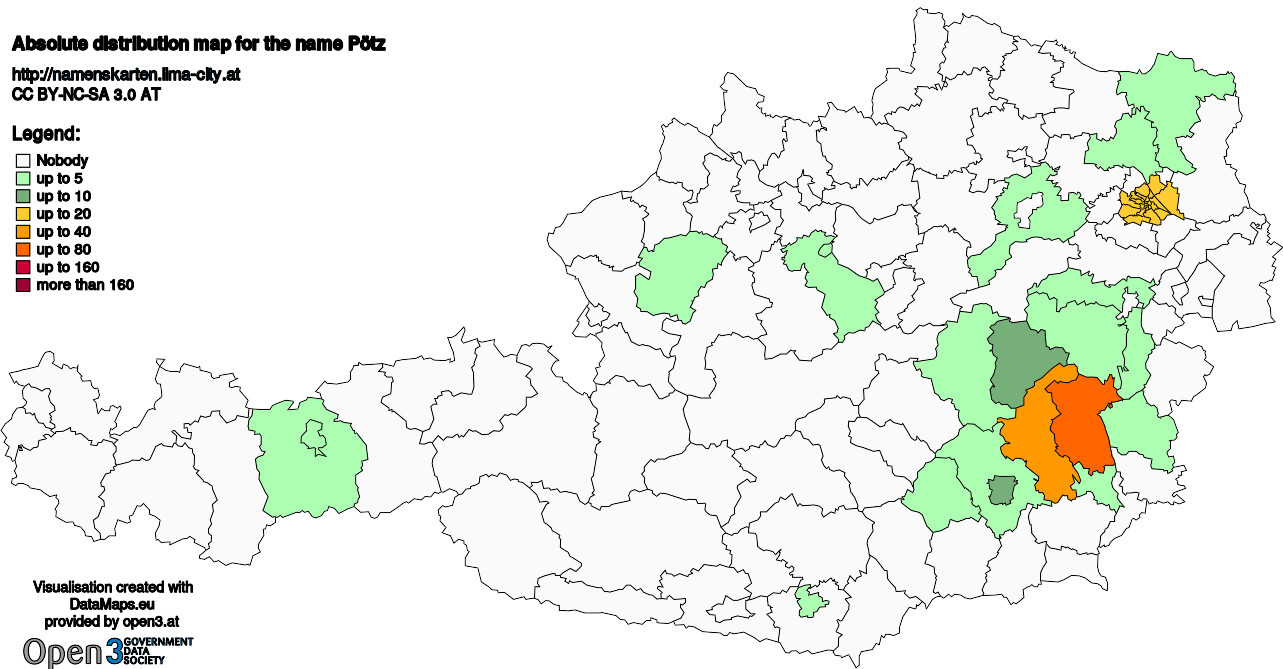 Absolute Distribution maps for surname Pötz