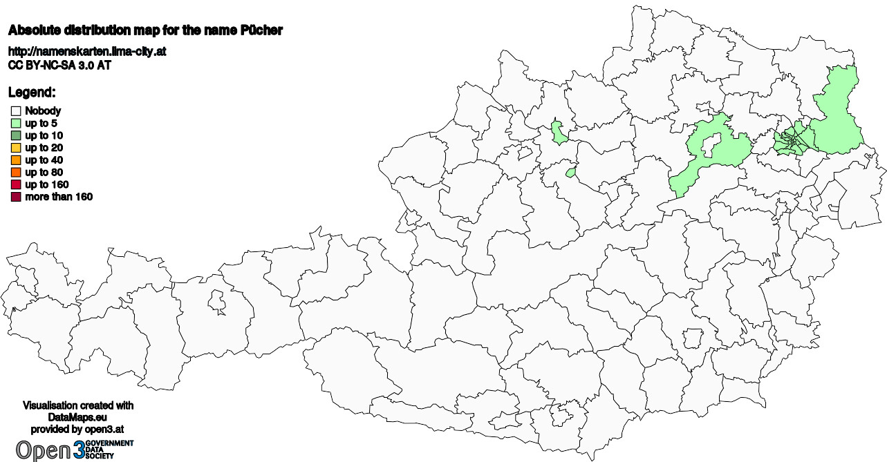 Absolute Distribution maps for surname Pücher