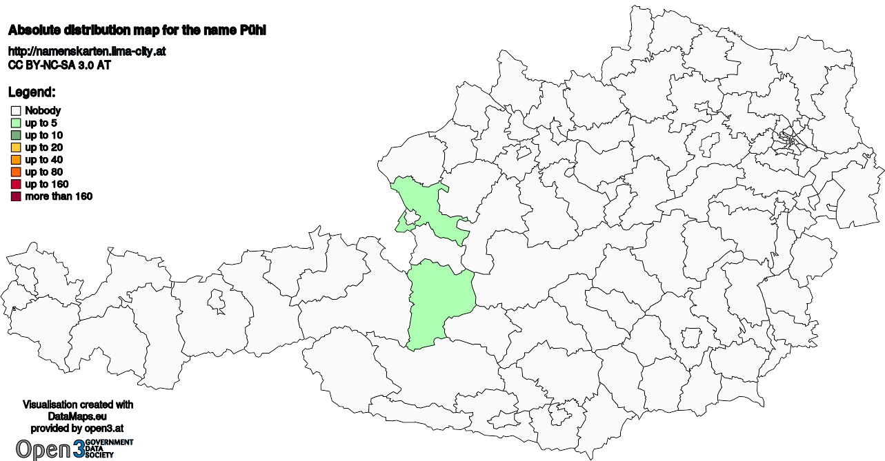 Absolute Distribution maps for surname Pühl