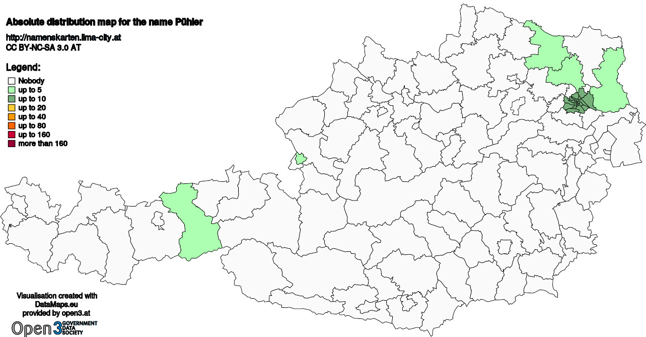 Absolute Distribution maps for surname Pühler