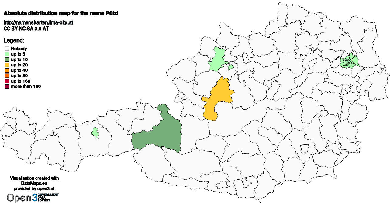 Absolute Distribution maps for surname Pülzl