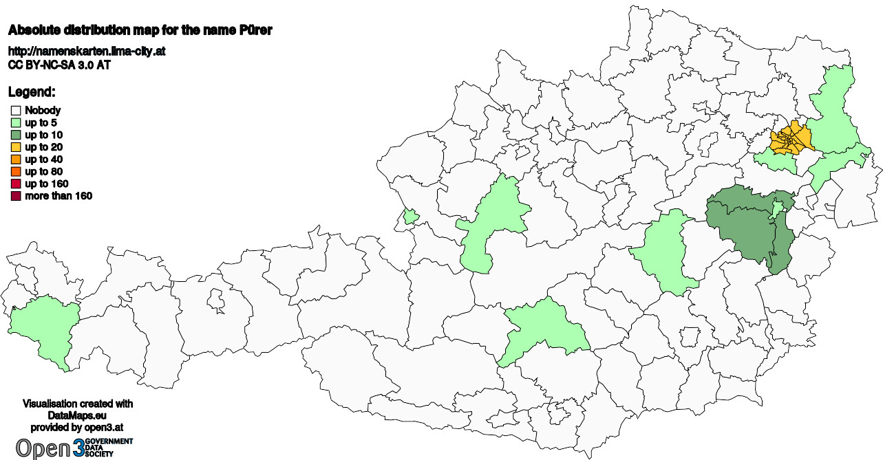 Absolute Distribution maps for surname Pürer