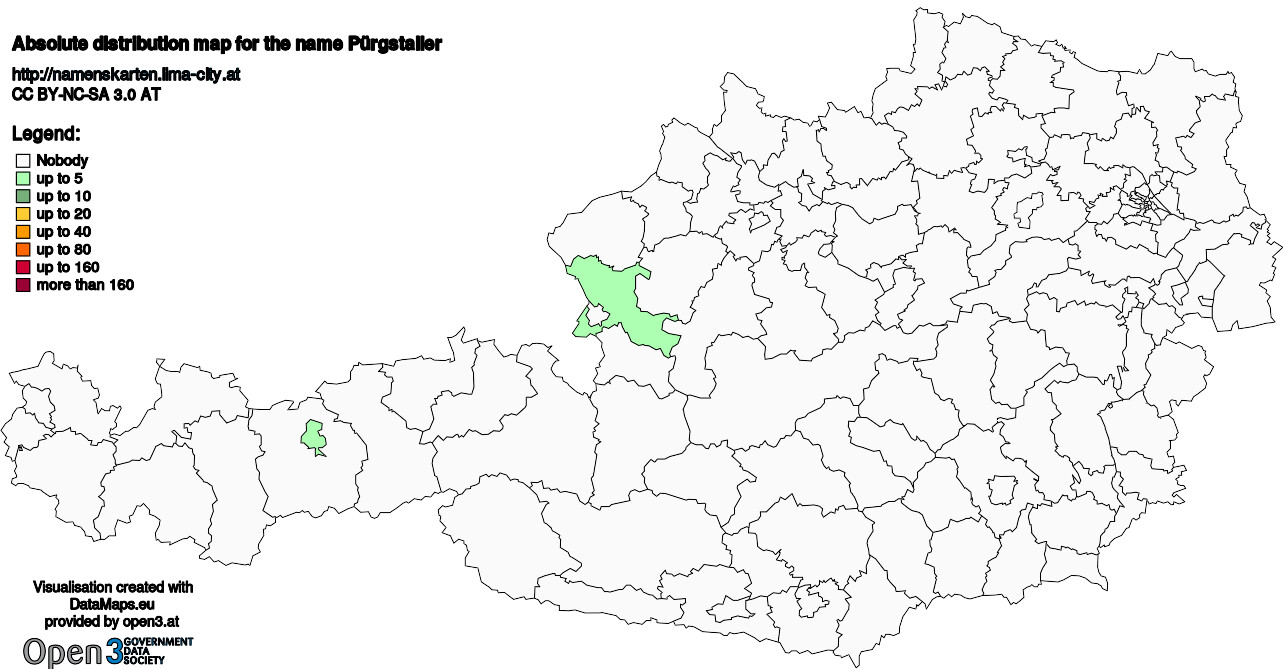 Absolute Distribution maps for surname Pürgstaller