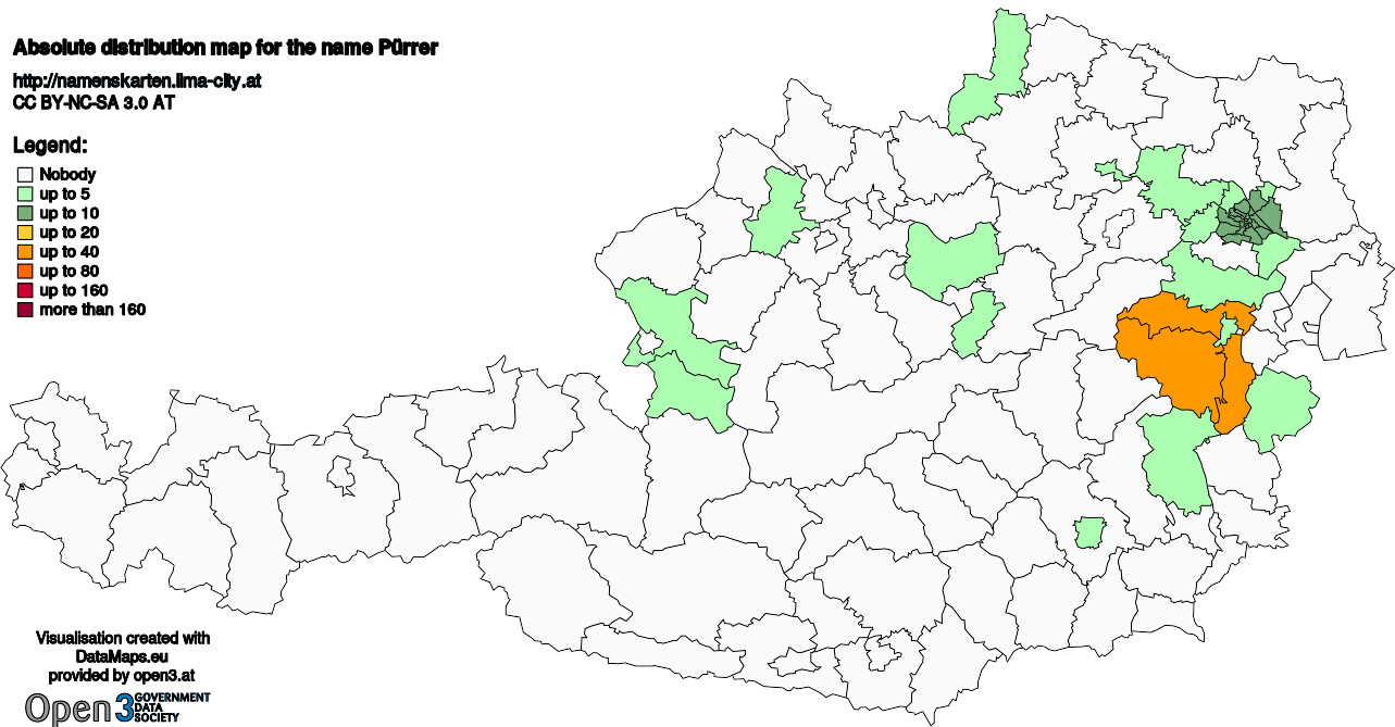 Absolute Distribution maps for surname Pürrer