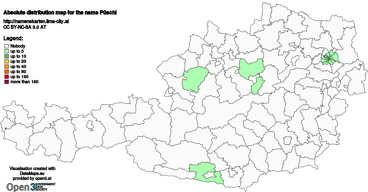 Absolute Distribution maps for surname Püschl