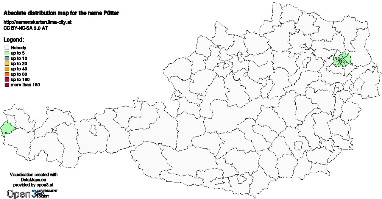 Absolute Distribution maps for surname Pütter