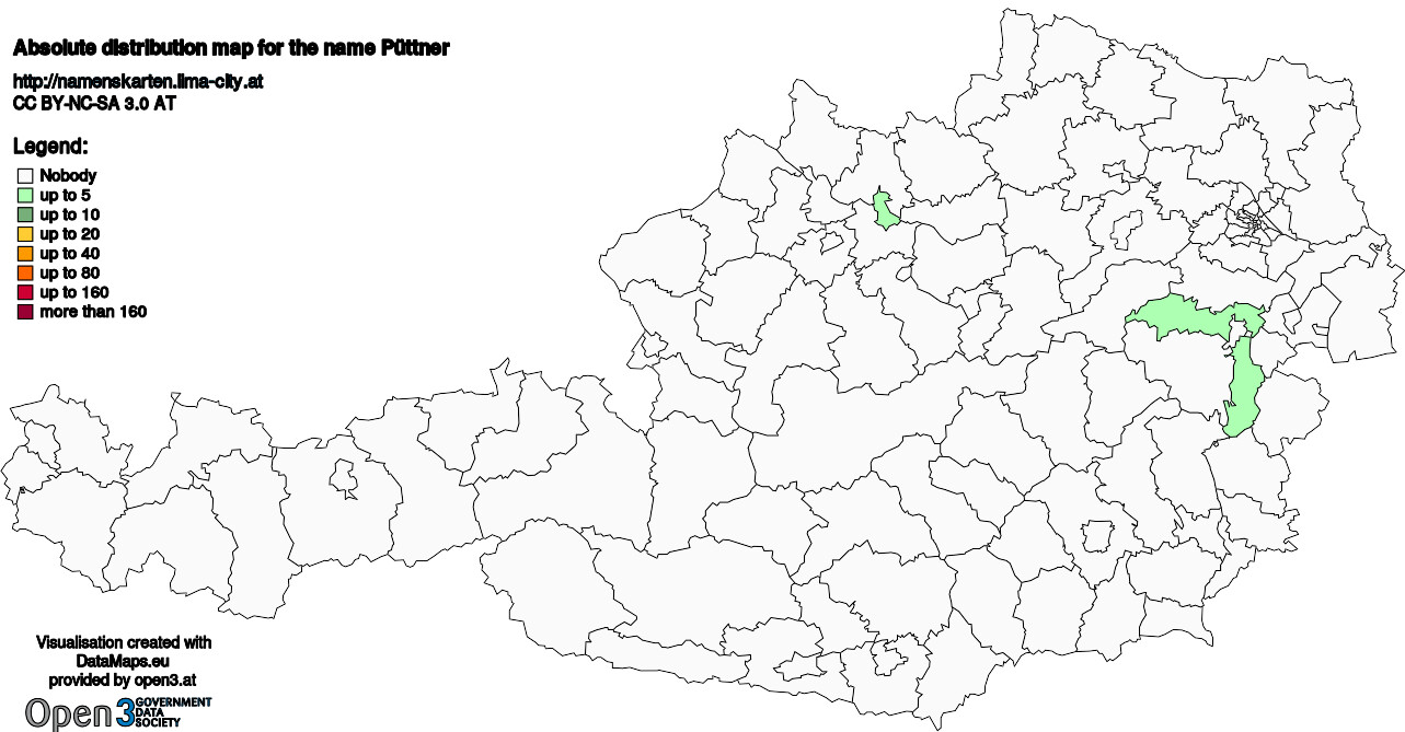 Absolute Distribution maps for surname Püttner