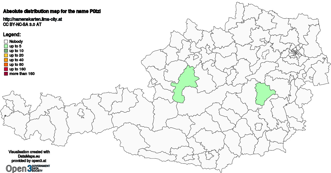 Absolute Distribution maps for surname Pützl