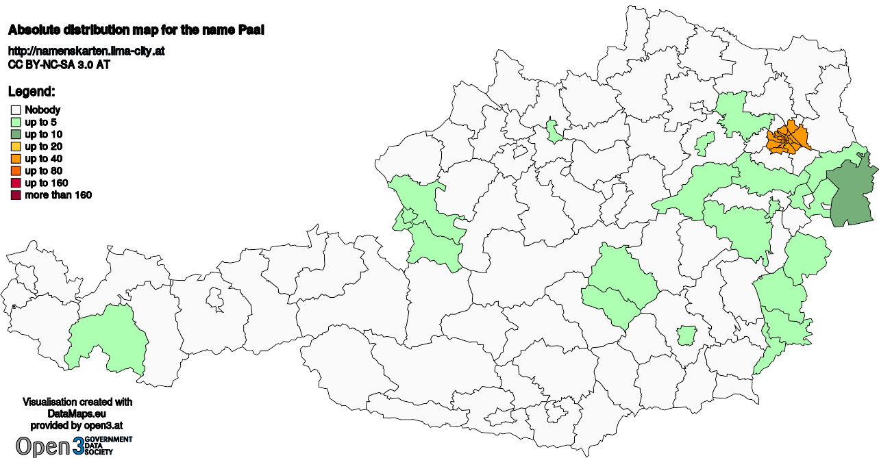 Absolute Distribution maps for surname Paal