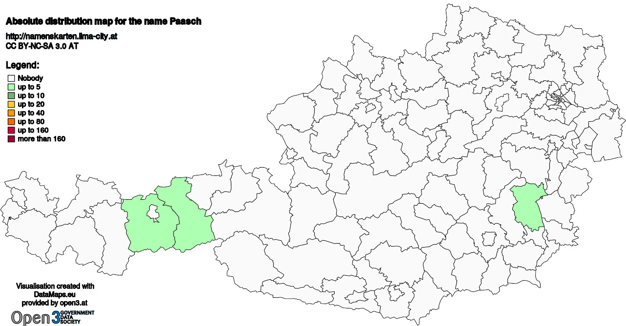 Absolute Distribution maps for surname Paasch