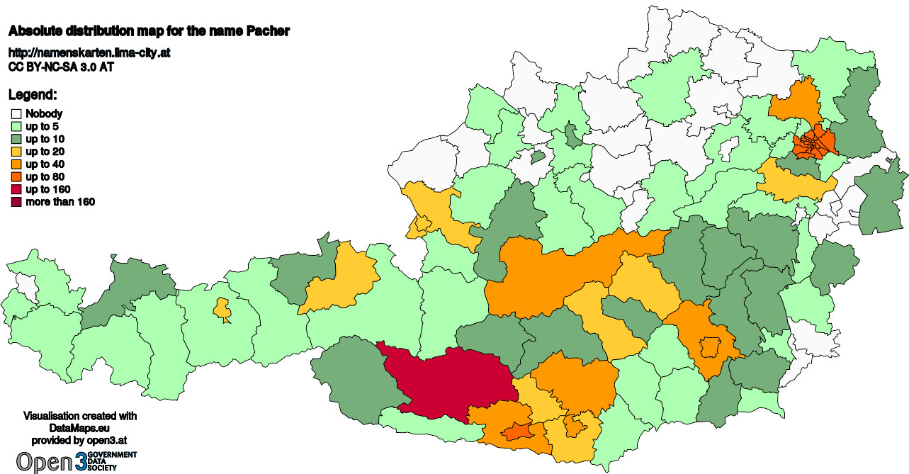 Absolute Distribution maps for surname Pacher