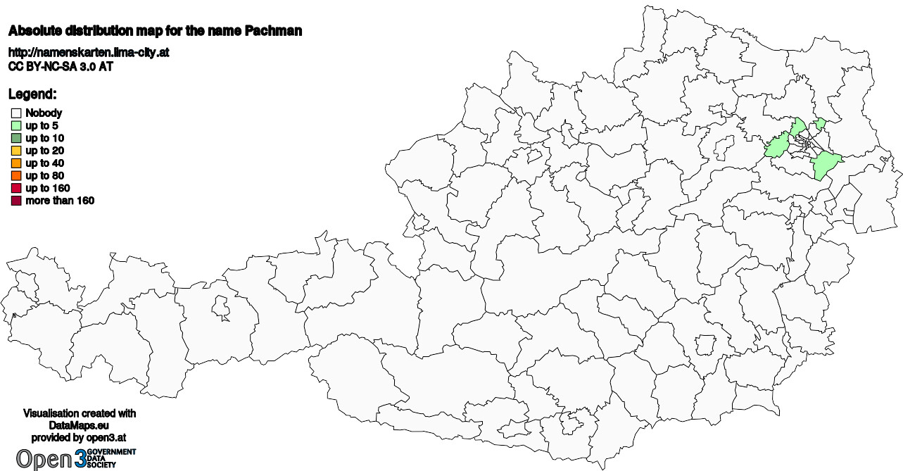 Absolute Distribution maps for surname Pachman