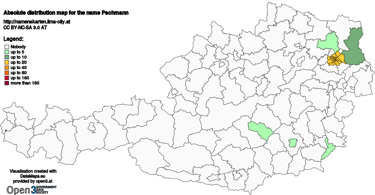 Absolute Distribution maps for surname Pachmann