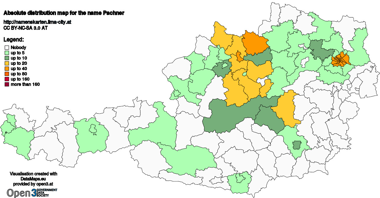 Absolute Distribution maps for surname Pachner