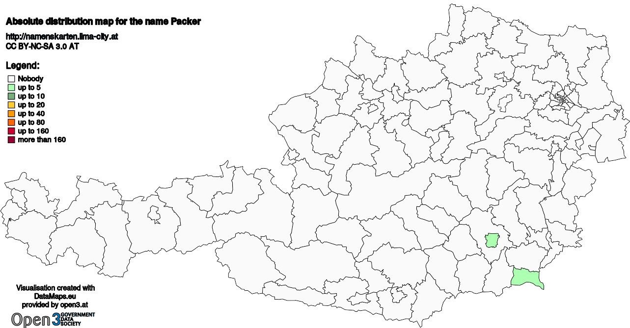 Absolute Distribution maps for surname Packer