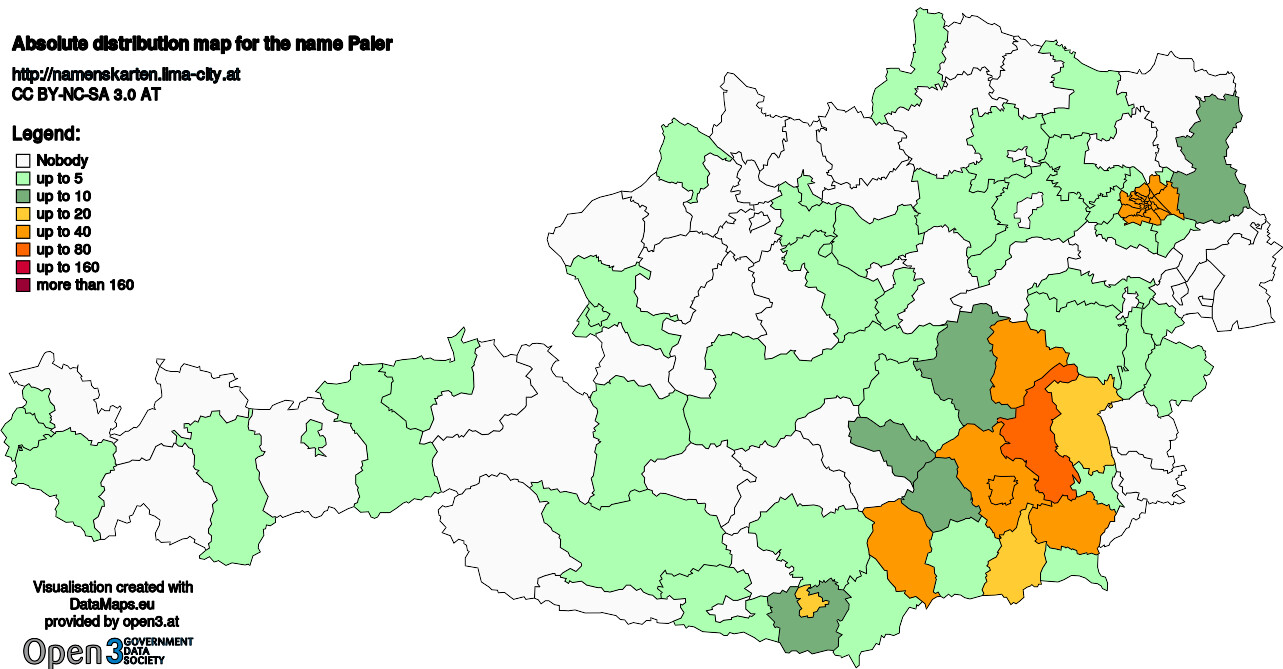 Absolute Distribution maps for surname Paier
