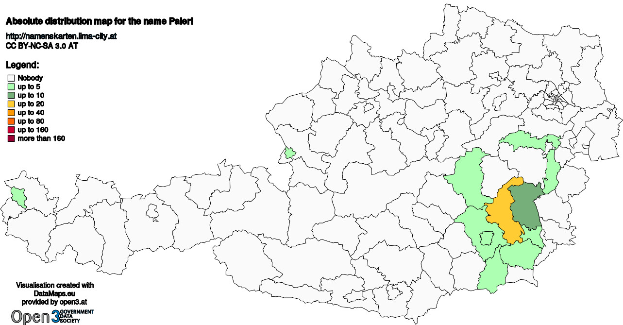 Absolute Distribution maps for surname Paierl