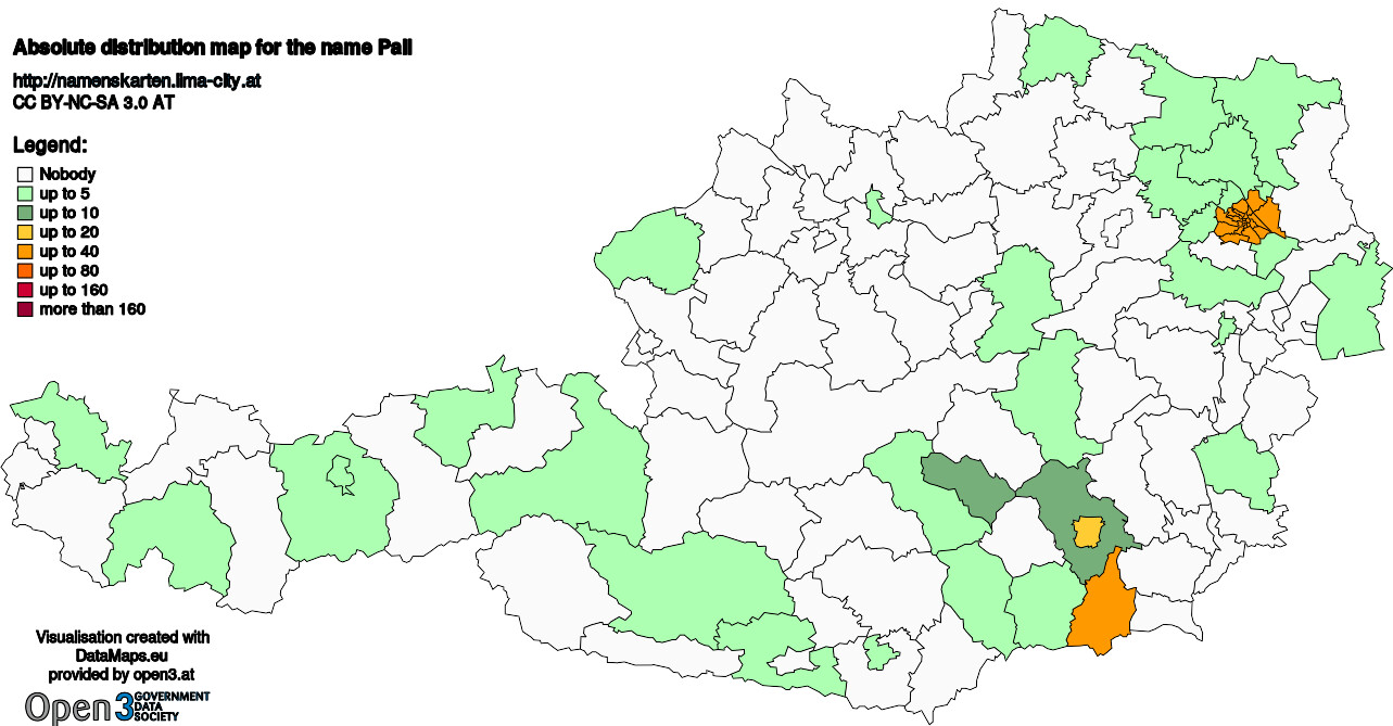 Absolute Distribution maps for surname Pall