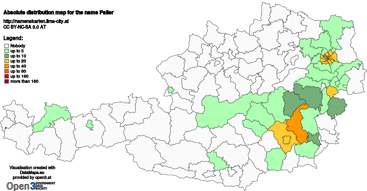 Absolute Distribution maps for surname Paller