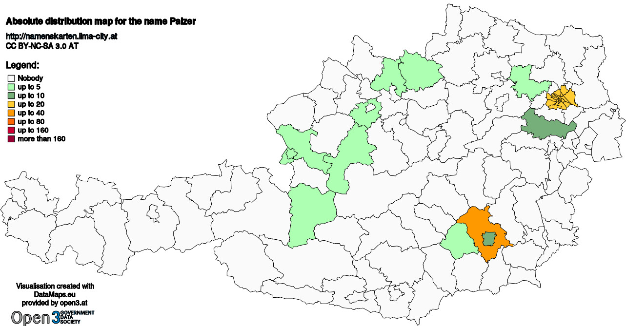 Absolute Distribution maps for surname Palzer