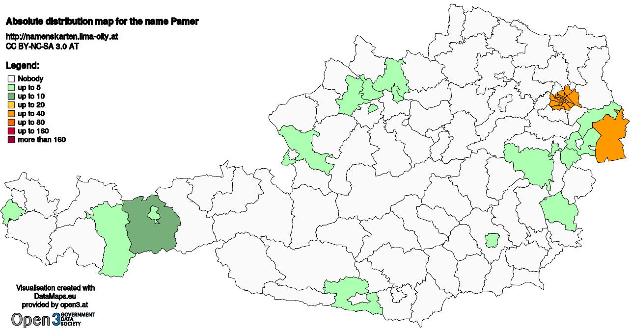 Absolute Distribution maps for surname Pamer