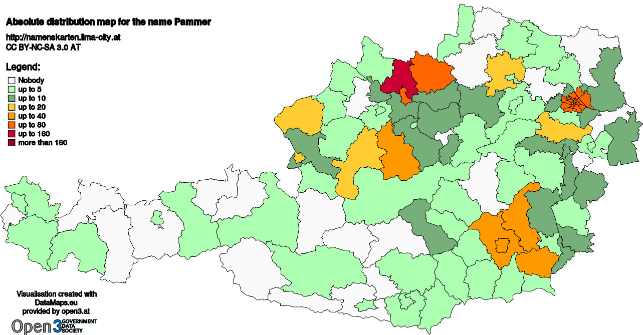 Absolute Distribution maps for surname Pammer