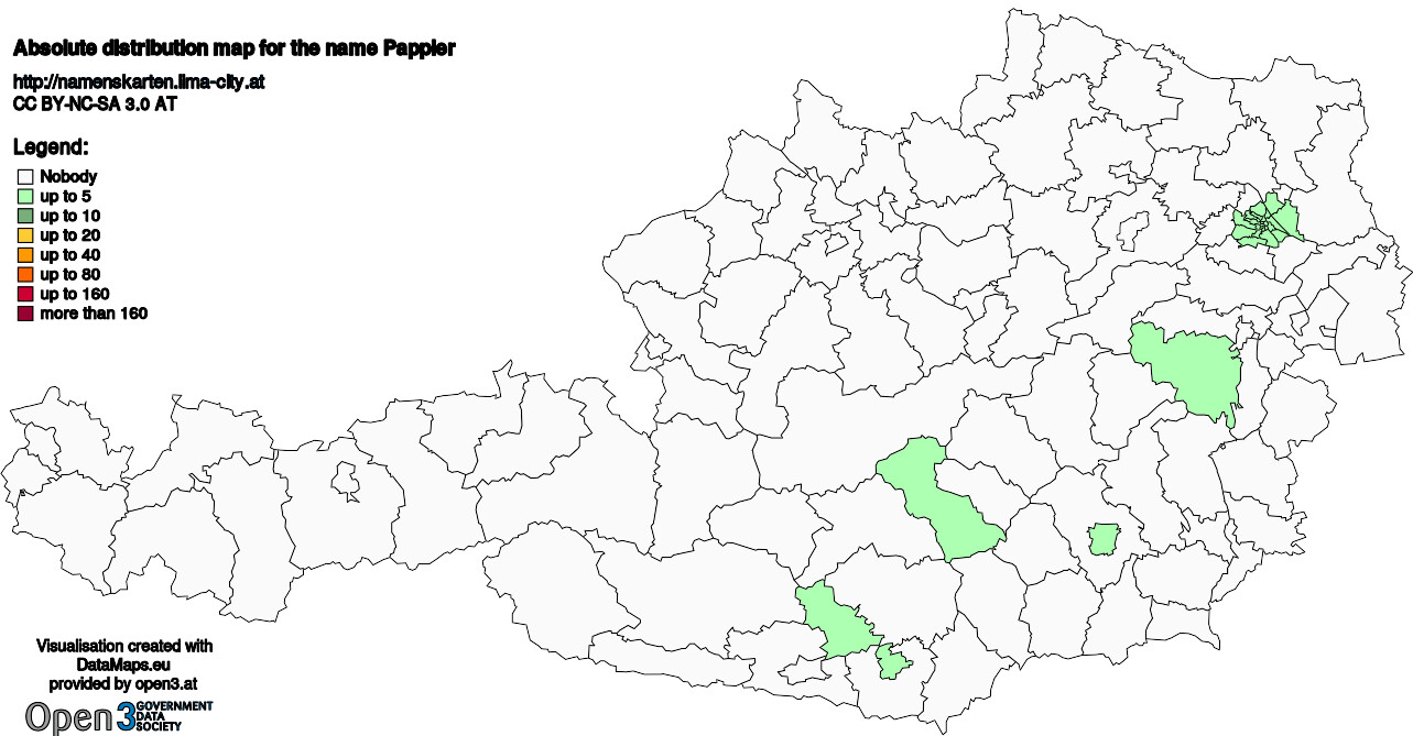 Absolute Distribution maps for surname Pappler