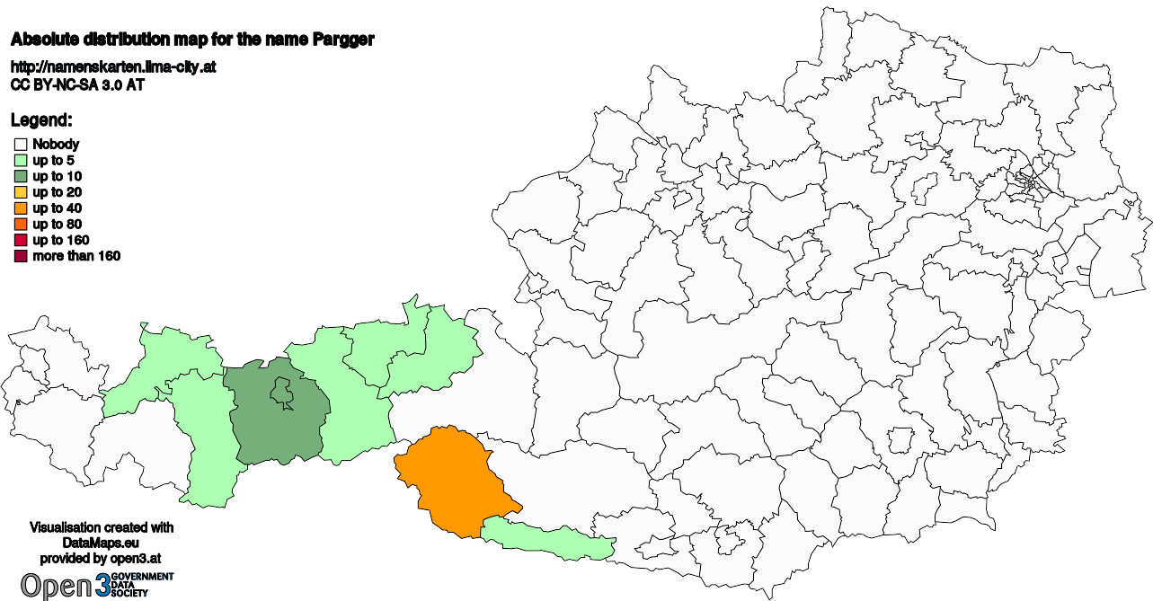 Absolute Distribution maps for surname Pargger