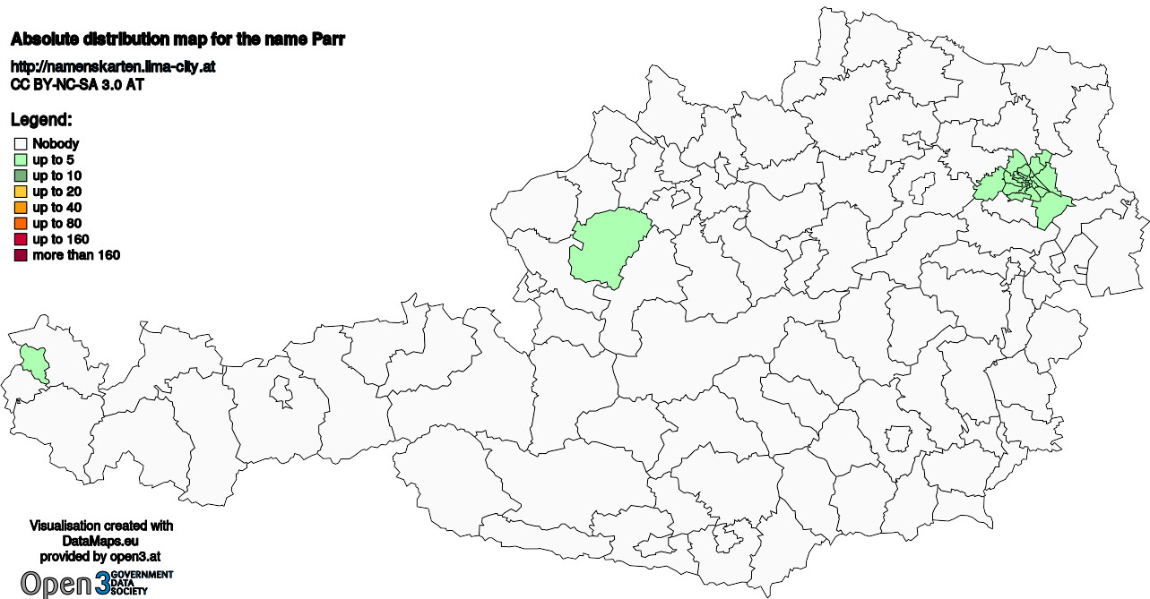 Absolute Distribution maps for surname Parr